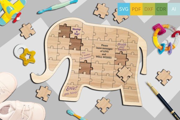 Libro De Visitas Con Rompecabezas De Elefantes Para Baby Shower Creativo Digital